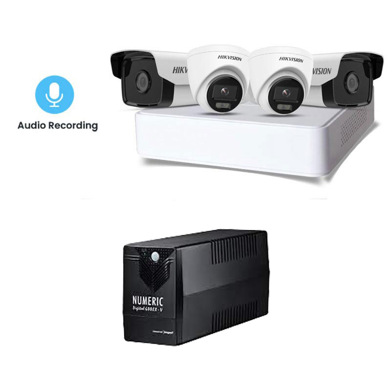 Picture of Hikvision 4 CCTV Cameras Combo (2 Indoor & 2 Outdoor CCTV Cameras) + 4CH DVR + HDD + Accessories + Power Supply + 90m Cable +NUMERIC UPS